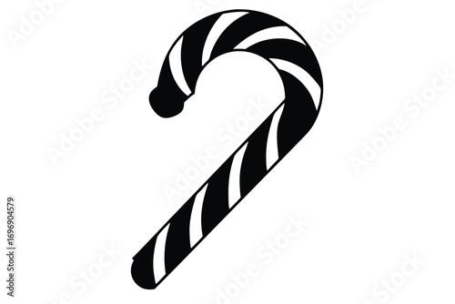 Black and White Striped Candy Cane Holiday Illustration, Sweet Treat Graphic