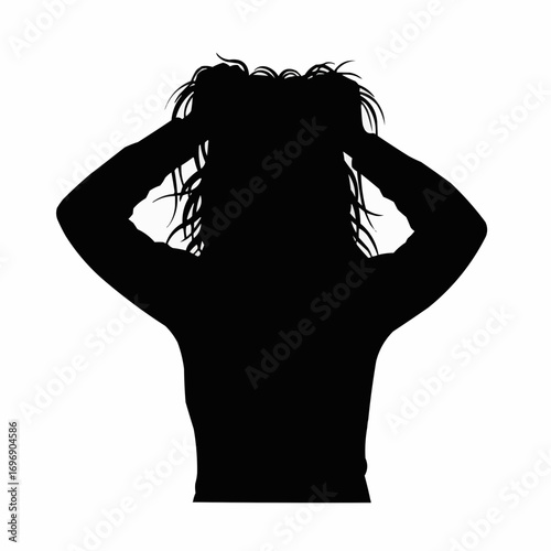 Stressed Woman Silhouette Pulling Hair in Frustration