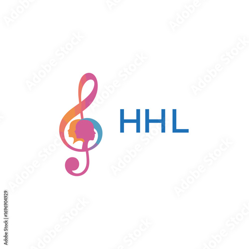 HHL  “Colorful music logo with human faces and treble clef design” HHL  Later Logo, “Creative music academy logo with silhouette heads and notes” 
