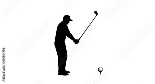 Silhouette of golfer preparing swing: black and white sports icon