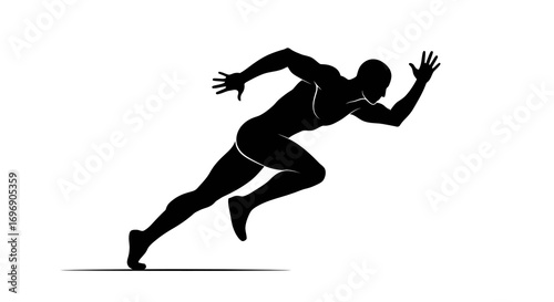 Dynamic silhouette of a sprinter in full motion on white background