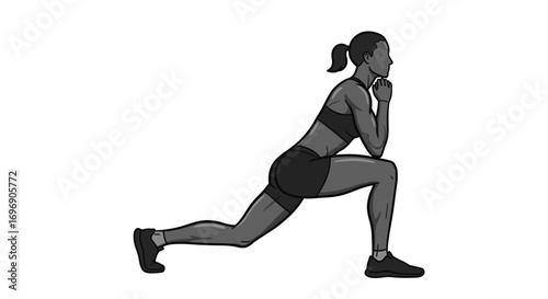 Monochrome silhouette of woman performing a lunge exercise