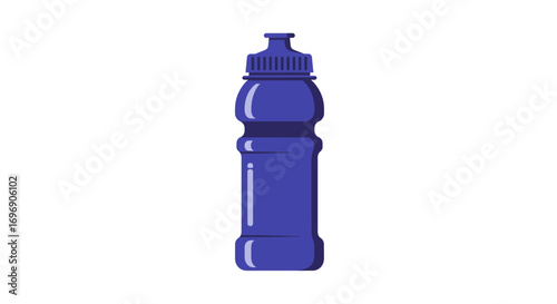 Blue sports water bottle with cap in minimalist style on white background