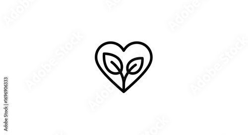 Heart with leaves minimalist eco friendly line art design