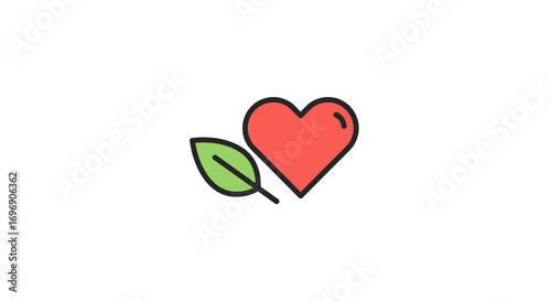 Eco-friendly heart icon with leaf embracing nature and love in minimalist style