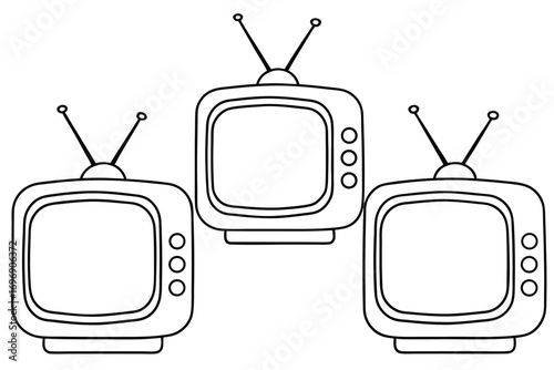 Three retro televisions with antennas vintage black and white