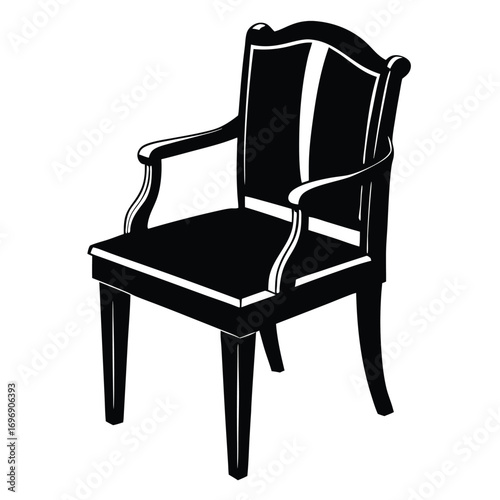 Elegant Black Armchair Illustration with Simple Lines, Clean Design, and Striking Silhouette
