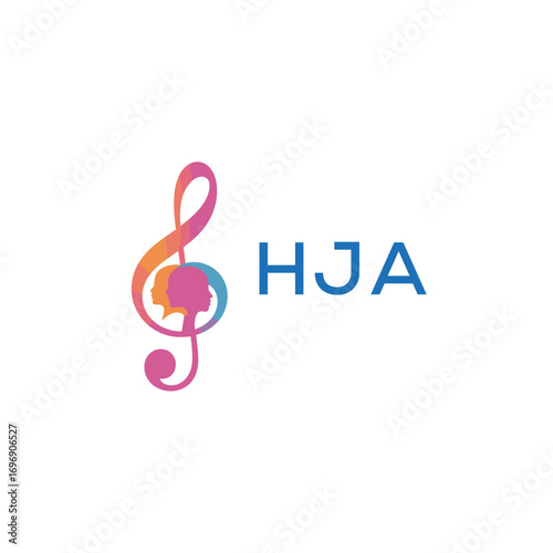 HJA “Colorful music logo with human faces and treble clef design” HJA Later Logo, “Creative music academy logo with silhouette heads and notes” 
