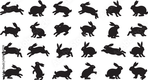 Collection of black rabbit silhouettes in various poses