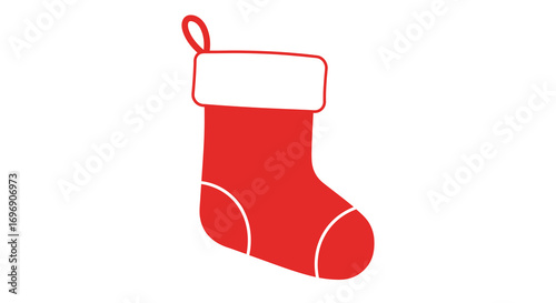 Minimalist red christmas stocking icon for holiday design