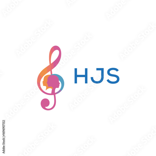 HJS “Colorful music logo with human faces and treble clef design” HJS Later Logo, “Creative music academy logo with silhouette heads and notes” 
