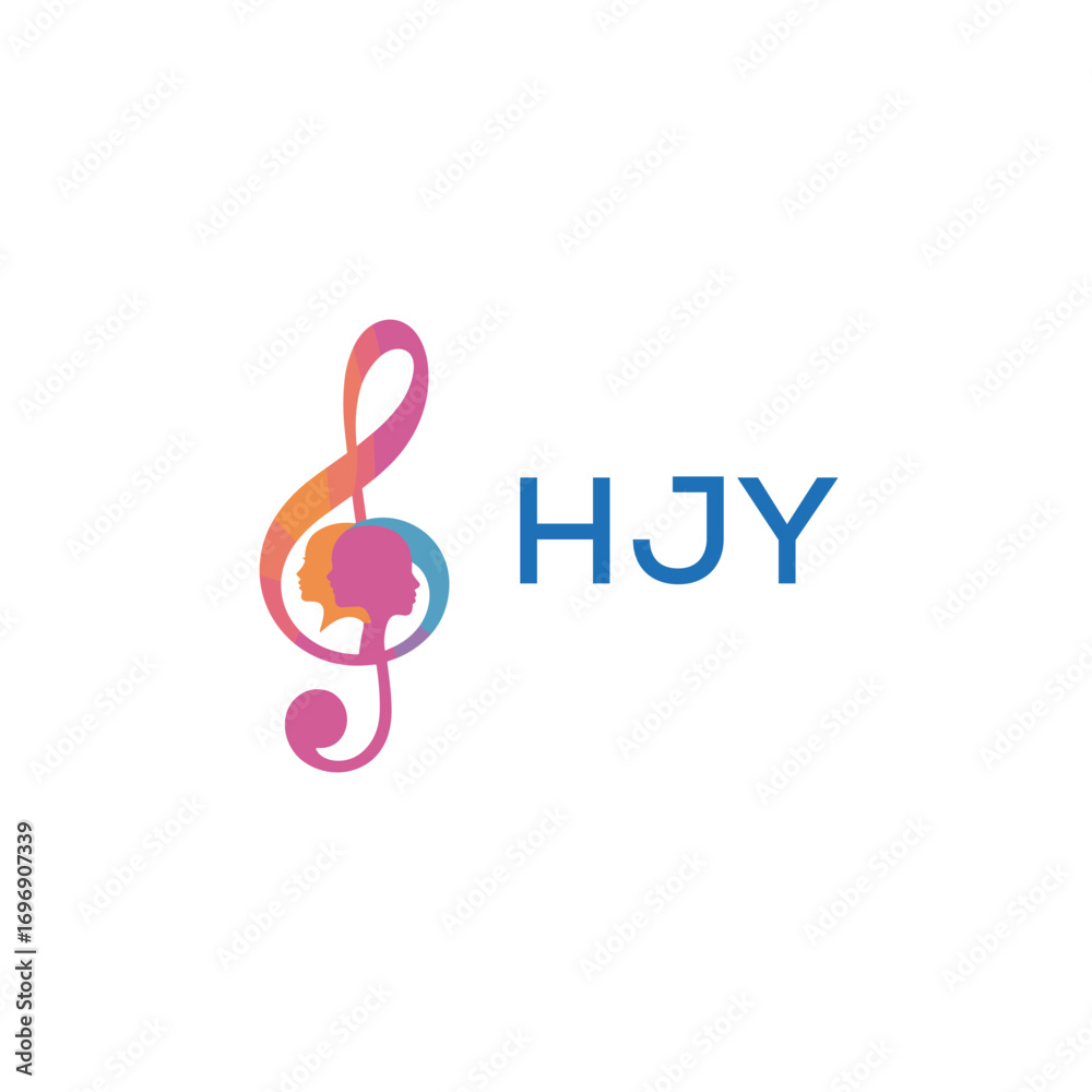 Fototapeta premium HJY “Colorful music logo with human faces and treble clef design” HJY Later Logo, “Creative music academy logo with silhouette heads and notes”
