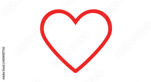 Minimal red heart outline on white background for love and romance design