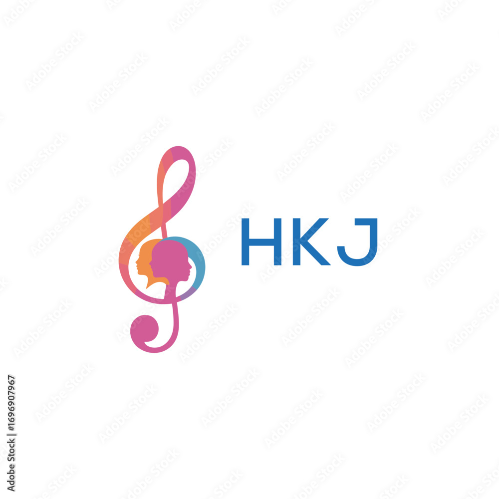 Obraz premium HKJ “Colorful music logo with human faces and treble clef design” HKJ Later Logo, “Creative music academy logo with silhouette heads and notes”