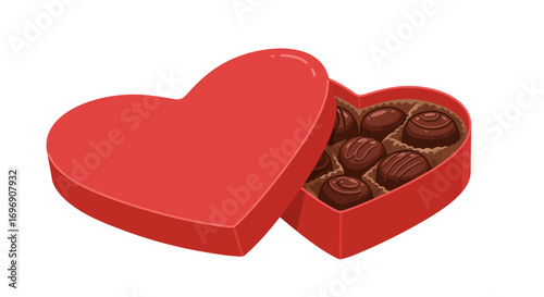 Heart shaped box of chocolates in red packaging for valentine's day