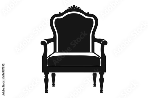 Elegant Black Silhouette of Wingback Chair with Intricate Headrest Carving Design