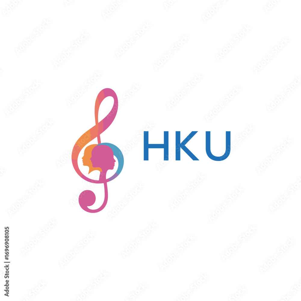 Fototapeta premium HKU “Colorful music logo with human faces and treble clef design” HKU Later Logo, “Creative music academy logo with silhouette heads and notes” 