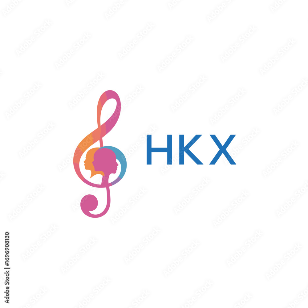 Fototapeta premium HKX “Colorful music logo with human faces and treble clef design” HKX Later Logo, “Creative music academy logo with silhouette heads and notes” 