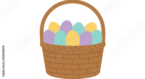 Colorful eggs in wicker basket on white background