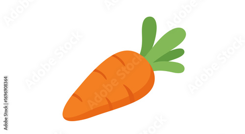 Colorful flat carrot icon with green leaves on white background