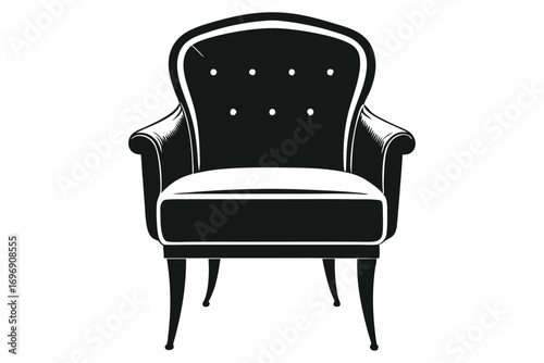 Silhouette Illustration of Wingback Chair with Tufted Back and Rolled Arms Design