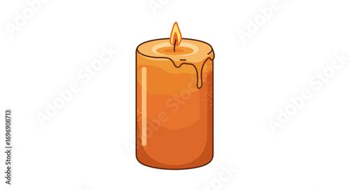 Warm glowing candle with melting wax in minimalist design