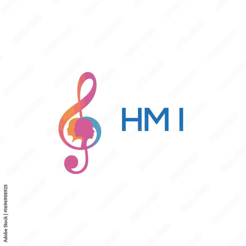 Obraz premium HMI “Colorful music logo with human faces and treble clef design” HMI Later Logo, “Creative music academy logo with silhouette heads and notes” 
