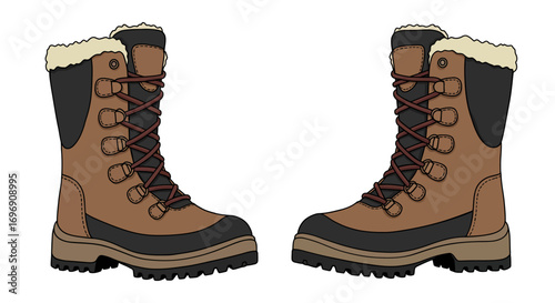 Warm winter hiking boots with fur lining and lace-up design