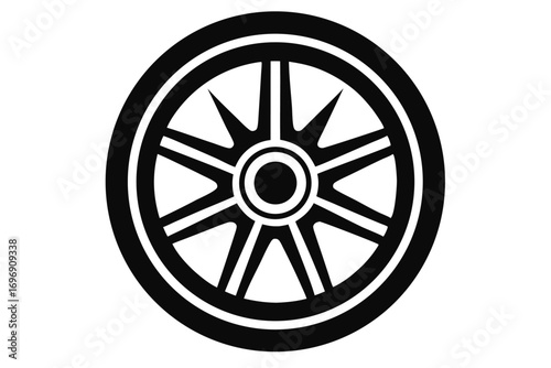 Black and White Graphic of a Wheel with Eight Spokes and Double Rim