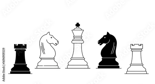 Monochrome chess pieces silhouette illustrating strategic concepts and game tactics