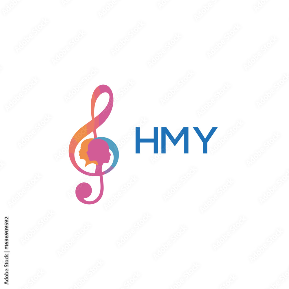 Fototapeta premium HMY “Colorful music logo with human faces and treble clef design” HMY Later Logo, “Creative music academy logo with silhouette heads and notes” 