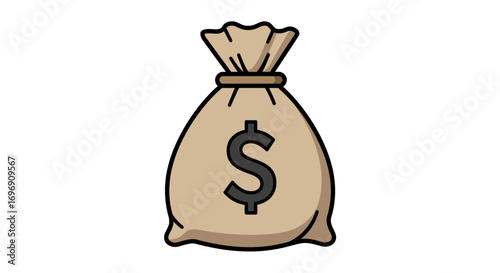 Flat style money bag with dollar symbol on white background