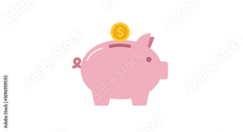 Cute piggy bank with coin in minimalist flat design