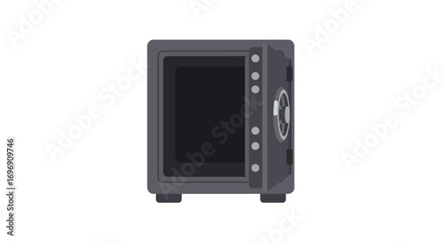 Open safe box front view with opened door in minimalist design