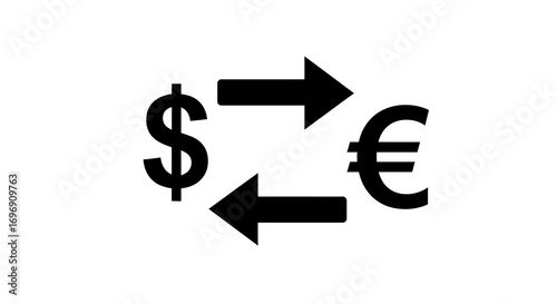 Currency exchange symbol with dollar and euro in black silhouette style
