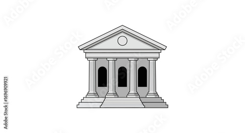 Minimalist gray icon of a classical pillared building with steps