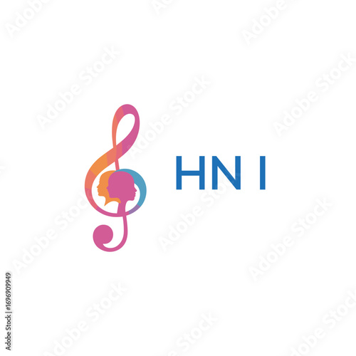 HNI “Colorful music logo with human faces and treble clef design” HNI Later Logo, “Creative music academy logo with silhouette heads and notes” 
