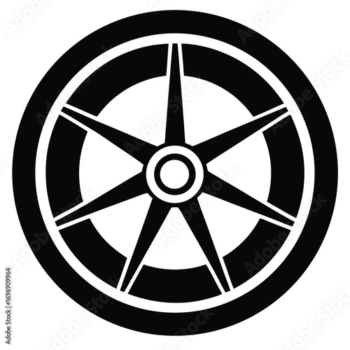 Black Vector Illustration of a Car Wheel Rim with Five Spokes