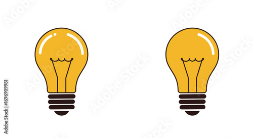 Simple pair of yellow light bulbs on white background