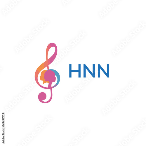 HNMN “Colorful music logo with human faces and treble clef design” HNMN Later Logo, “Creative music academy logo with silhouette heads and notes” 
