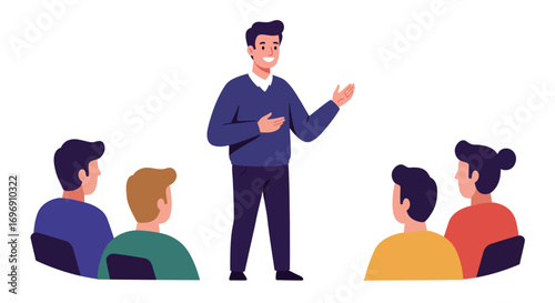 Business presentation by smiling professional in office setting