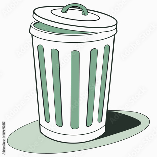 Mint green trash can illustration with lid ajar, perfect for eco-friendly designs, waste management concepts, and sustainable living themes