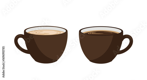 Two coffee cups illustration: cappuccino and espresso in flat design