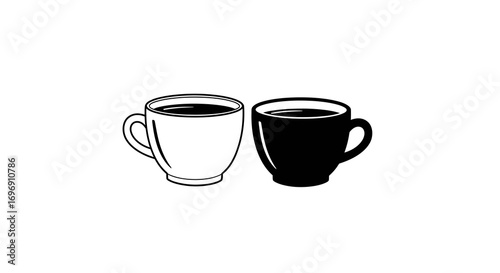 Monochrome coffee cups illustration with minimalist black and white design