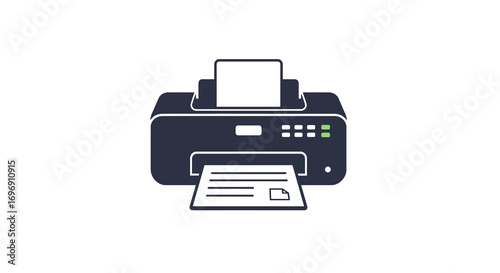 Modern flat design of printer with paper output and buttons
