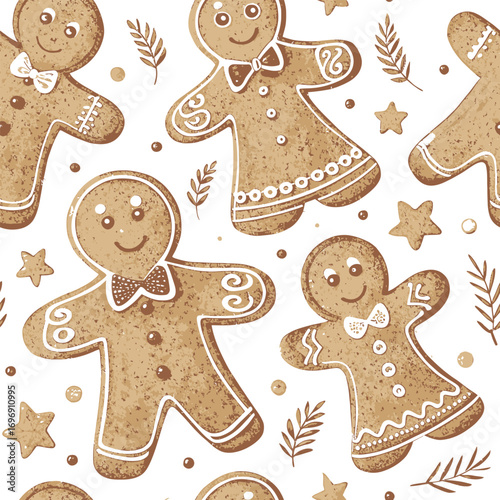 Gingerbread Man Pattern Seamless Background Christmas.