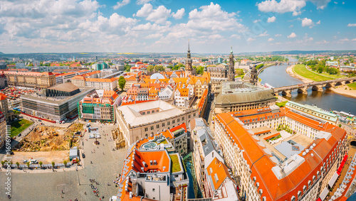 Neumarkt square in the old town from a viewpoint of the Frauenkirche church. Location place Dresden, the capital of the German state of Saxony, Europe.