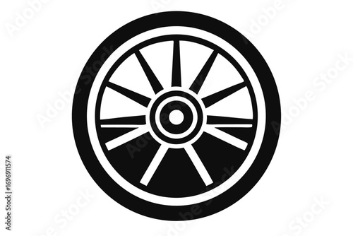 Simple Black and White Icon of a Spoked Wheel for Design Projects
