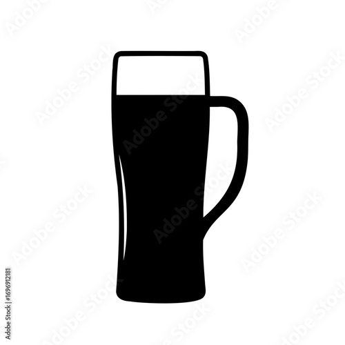 Black silhouette of a beer mug, filled with dark beer or drink