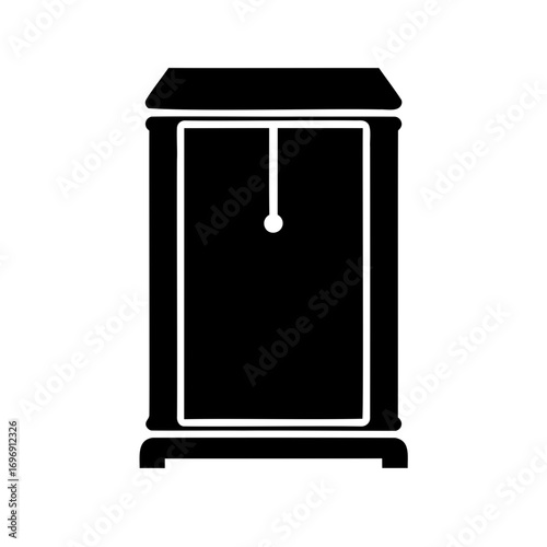 Black silhouette of a tall antique wardrobe with drawer and knob